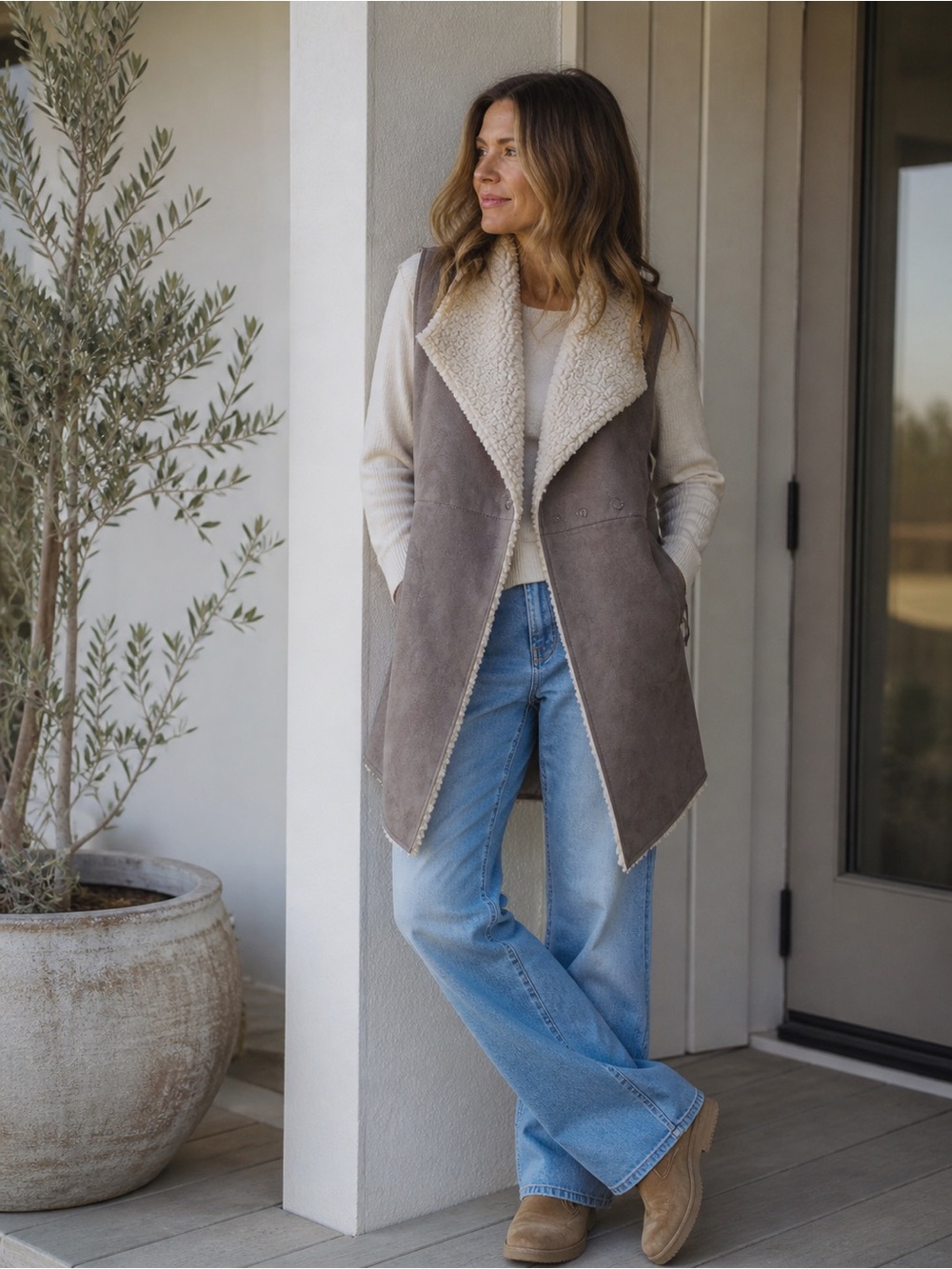 dylan Gray and Cream Sherpa-Lined Vest